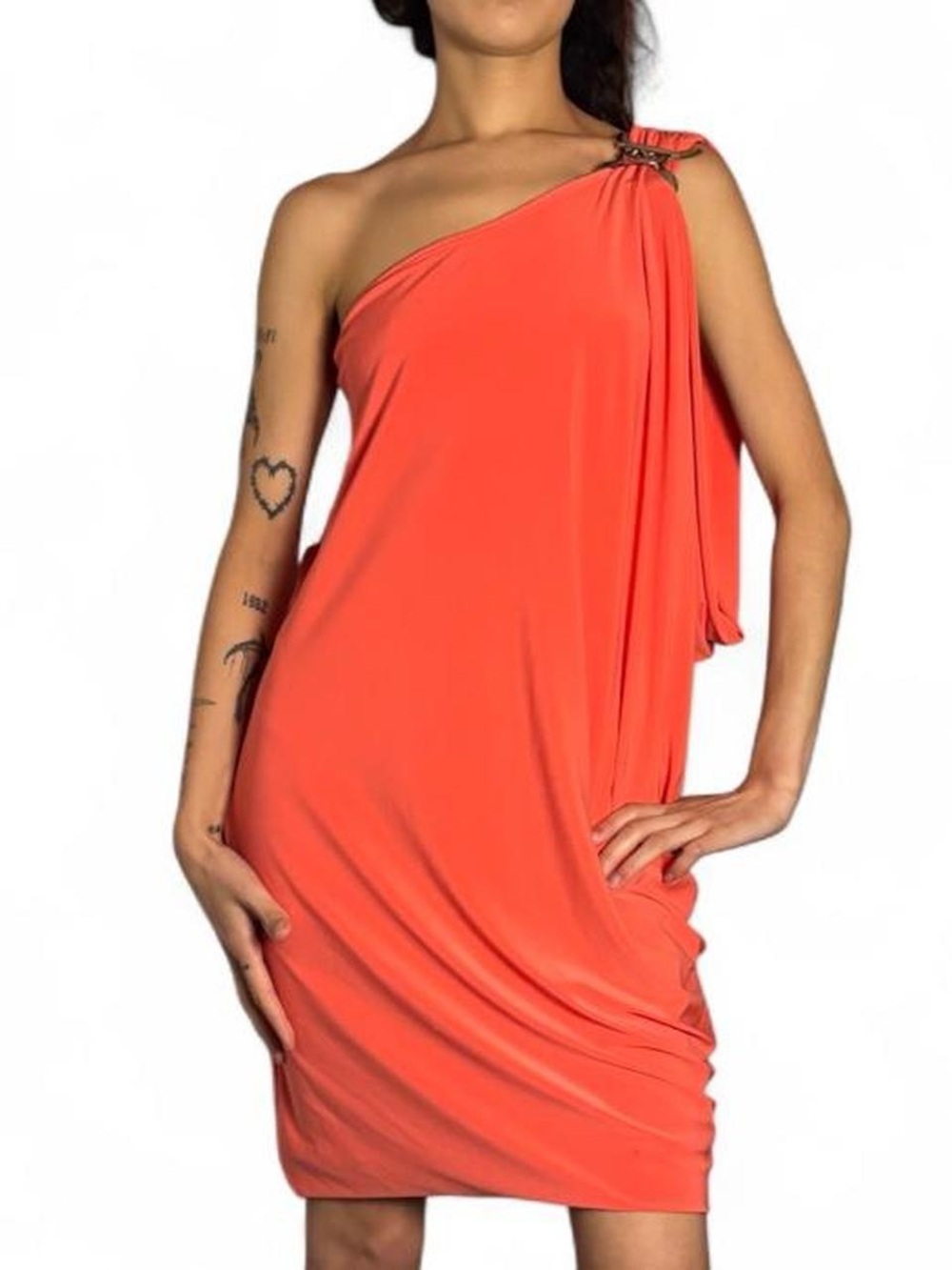 Vintage Coral One Shoulder Dress W Buckle Accent by Cache